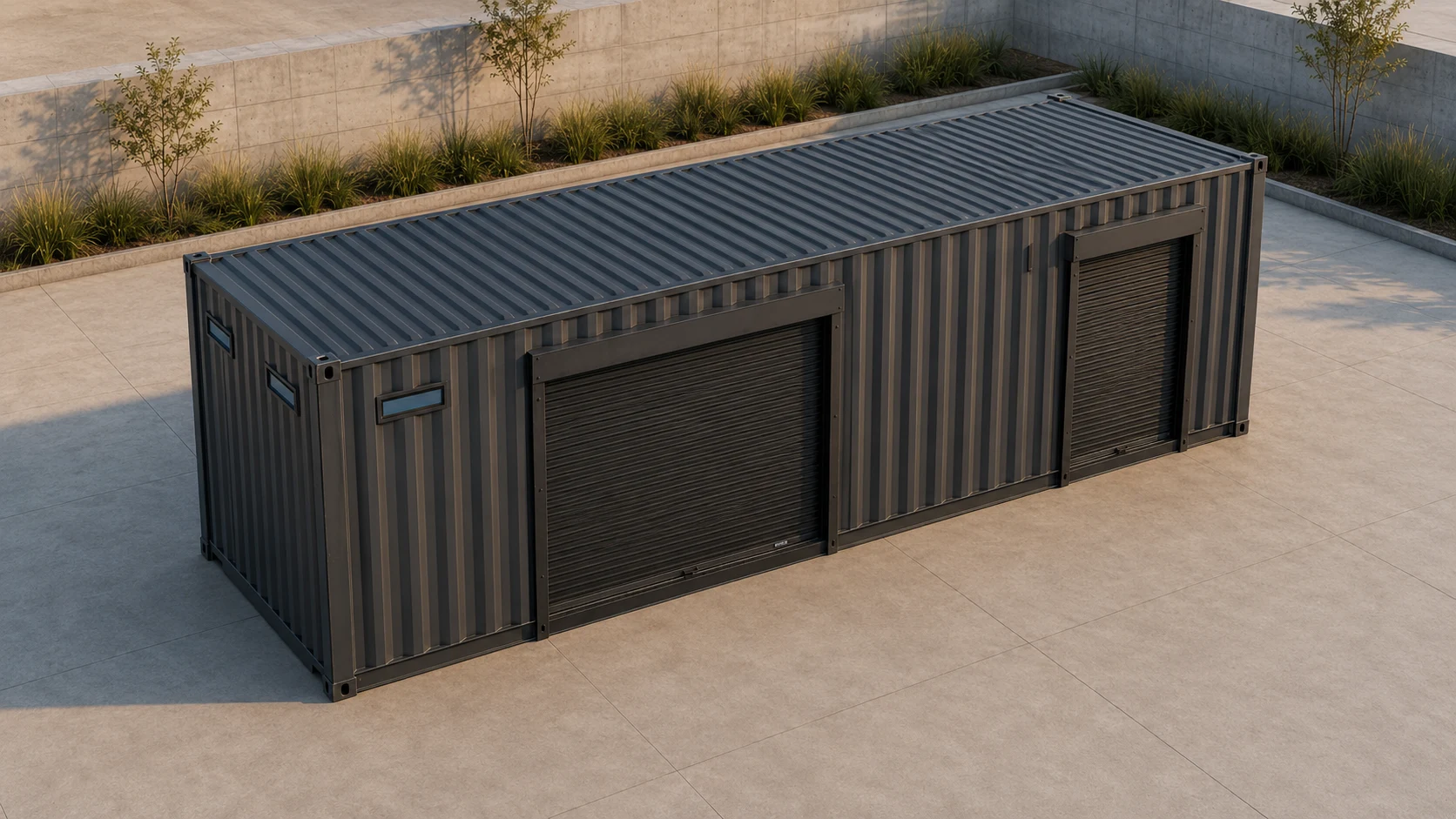 Vista aérea de las minibodegas modulares de 40 pies